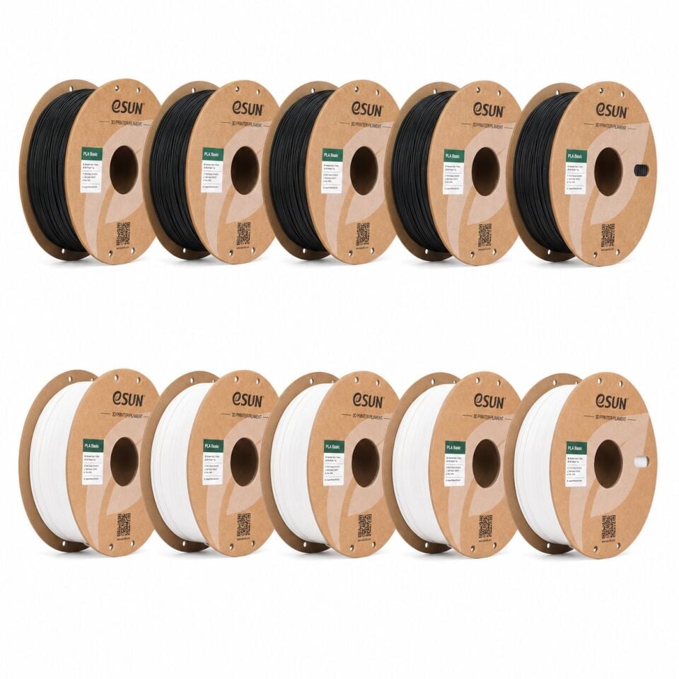 eSUN PLA Basic Beyaz / Siyah Filament 10’lu Kutu 1.75 mm 1 kg - 5 Beyaz + 5 Siyah - bisiparisver
